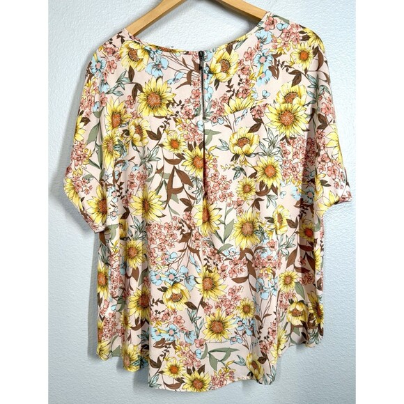 Maurices Delton Floral Zipper Back Sunflower Blouse Women's XL Cuff Sleeve Top - Picture 9 of 13